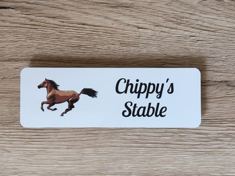 HORSE NAME / STABLE Sign in Brushed Silver, Gold or White Metal Add Your Own Text image 3