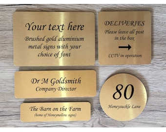 ADD TEXT to GOLD Personalised Custom Made Signs in Small to Large Sizes