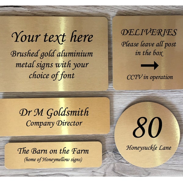 ADD TEXT to GOLD Personalised Custom Made Signs in Small to Large Sizes