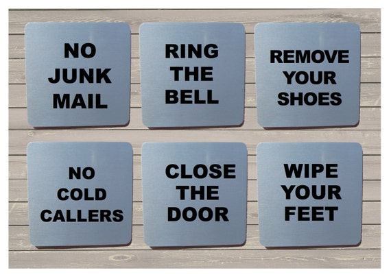 NO Cold CALLERS Brushed Silver NO Junk Mail Metal Aluminium Plaque Sign for Front Door House 20x15cm 