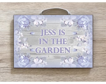 Personalised I'm in the Garden Blue Floral Hanging Sign Gardening Gift Door or Wall Plaque