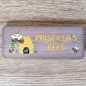 Bee Sign: Personalised Wood Effect Metal Plaque for all Beekeepers image 3