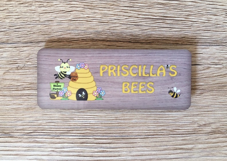 Bee Sign: Personalised Wood Effect Metal Plaque for all Beekeepers image 3