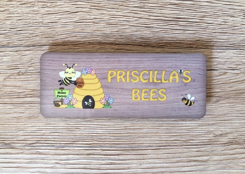 Personalised Wood Effect Metal Plaque for all Beekeepers Bee Sign