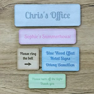 ADD TEXT to COLOURED Rustic Personalized Sign Aluminium Metal Door Plaque: Wood Effect image 1