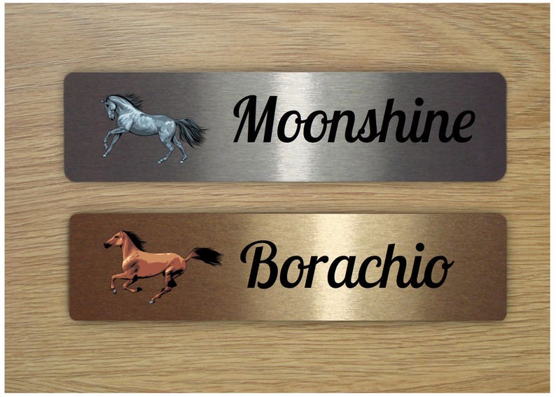 HORSE NAME / STABLE Sign in Brushed Silver, Gold or White Metal Add Your Own Text image 5