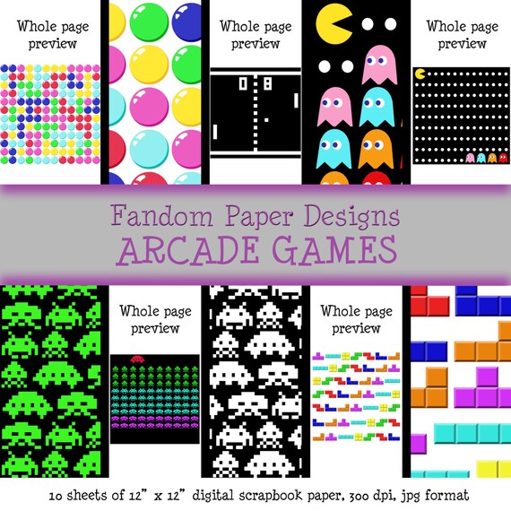 Arcade Games Digital Scrapbook Paper Ten Sheets Etsy