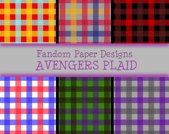 Avengers Plaid - Digital Scrapbook Paper - Six Sheets