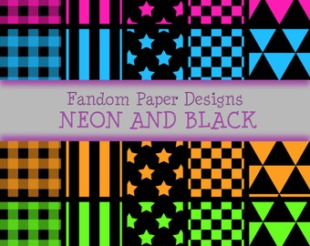 Neon and Black  - Digital Scrapbook Paper - Twenty Sheets
