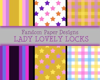 Lady Lovely Locks - Digital Scrapbook Paper - Six Sheets