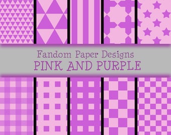 Pink and Purple - Digital Scrapbook Paper - Ten Sheets