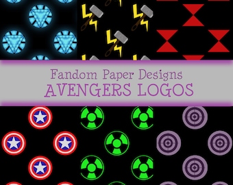 Avengers Logos - Digital Scrapbook Paper - Six Sheets