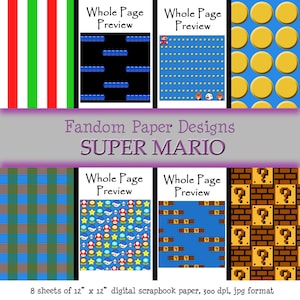 Super Mario - Digital Scrapbook Paper - Eight Sheets