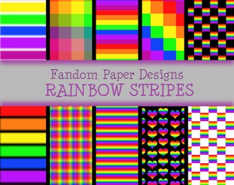 Rainbow Stripes - Digital Scrapbook Paper - Ten Sheets