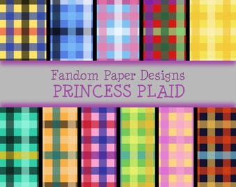 Princess Plaid - Digital Scrapbook Paper - Eleven Sheets