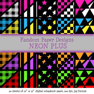 Neon and Black  - Digital Scrapbook Paper - Forty Sheets