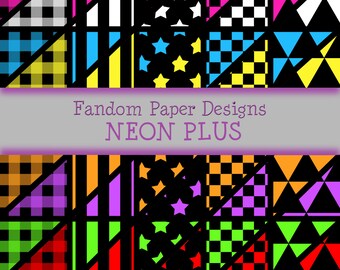 Neon and Black  - Digital Scrapbook Paper - Forty Sheets