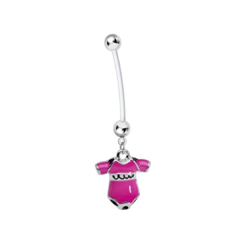 Pregnancy Belly Button Ring Blue BABY GIRL One-Piece 14g BioFlex and Stainless Steel Navel Piercing Maternity Body Jewelry