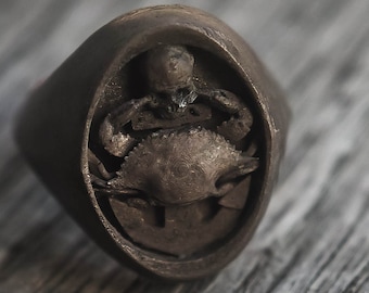 Sterling silver crab anchor skull oxidized ring chevalier collection " Cheva "