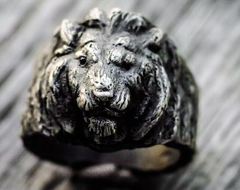 Lion ring in 925 silver skulls silver lion sterling and oxidized ring collection "wild"