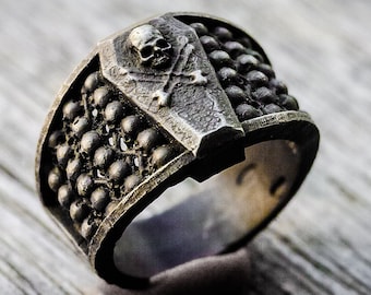 925 silver skull ring, sterling and oxidized silver skulls ring collection " Memento Mori "
