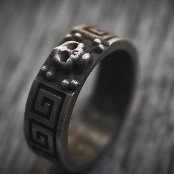 Bague en argent 925 grca romain et tête de mort en argent sterling style romain et collection de bagues tête de mort souvenir « Era »