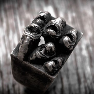 Piranha fish ring silver 925 sterling silver piranha fish oxidized ring collection &quot;Piranhas attack&quot;