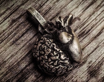 Heart brain pendant in oxidized 925 silver sterling silver 925 pendent heart brain and oxidized ring collection "Empaty"