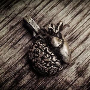 Heart brain pendant in oxidized 925 silver sterling silver 925 pendent heart brain and oxidized ring collection &quot;Empaty&quot;