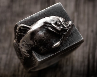 Piranha fish ring silver 925 sterling silver piranha fish oxidized ring collection "Piranhas"