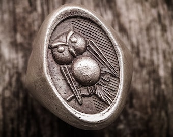 925 silver owl ring, medium version, silver sterling owl oxidized ring collection "Cheva"