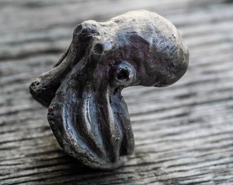 Giant octopus ring 925 silver sterling silver octopus fish skull oxidized ring chevalier collection "Kraken"