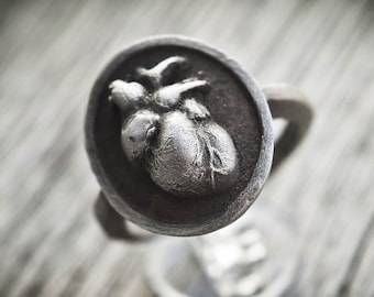 Anatomical heart ring oxidized 925 silver, silver sterling heart oxidized ring collection "empaty"mis ITA 22