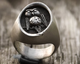 925 silver owl ring, sterling silver owl oxidized ring collection "Lord Owl"