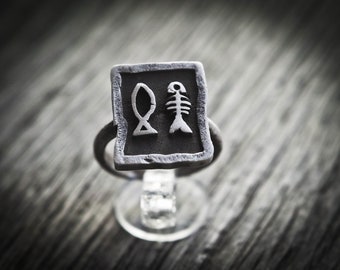 925 sterling silver fishbone ring vertical