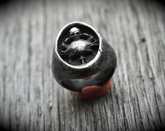 Crab anchor skull ring oxidized silver silver sterling crabfish anchor skull oxidized ring chevalier collection "Cheva"