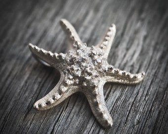 925 silver starfish pendant, sea star silver massive sterling pendant