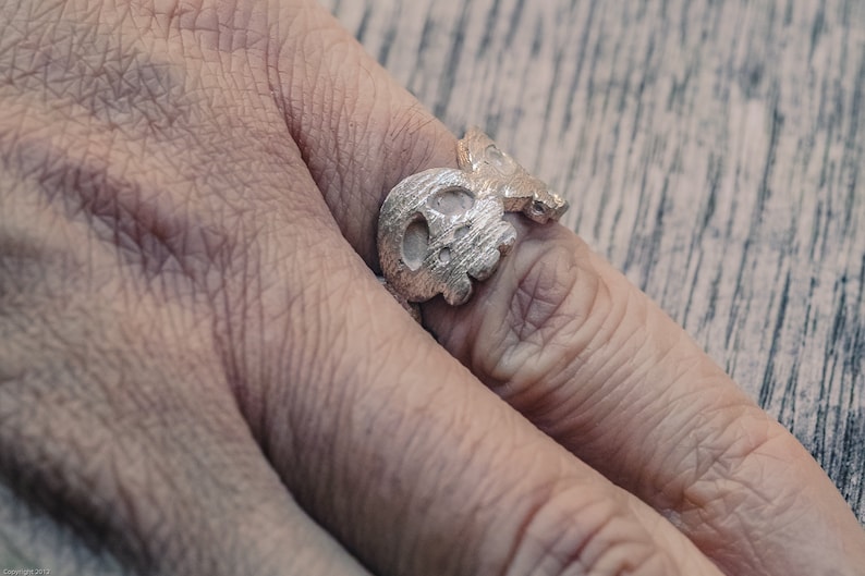 Anello Teschio Con Farfalla Argento 925 | Gotico Regolabile Uomo Donna - Foto 7