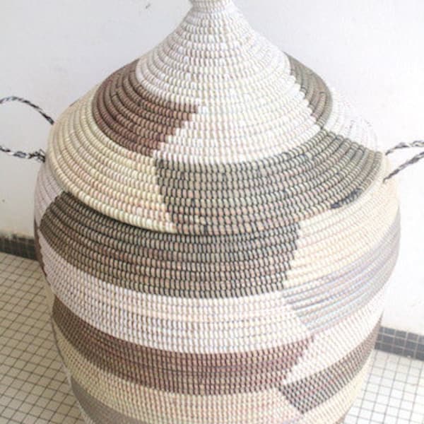 Handwoven African Hamper, Church Roof Lid, Handwoven Wicker Basket