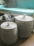 Laundry Basket African Style, Silver Grey and White Stripes, Bathroom Decor, Modern Hamper, Contemporary, Cesto, Panier,Sturdy product logo