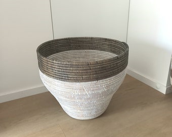 Handwoven African Basket, Black and White No Lid Storage