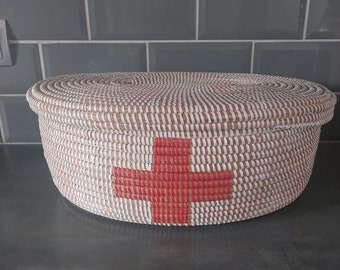 Oval Storage Basket with Red Cross