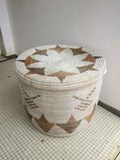 Chocolate and White Laundry Basket, Humongous Sized Laundry Hamper, Side Table, End Table, Ethnic Decor, Exclusive product logo