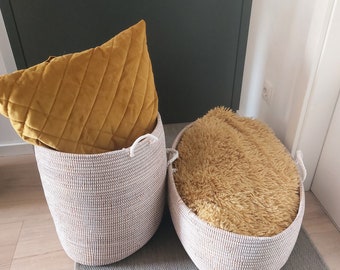 Clearance Sale, Two White Oval Baskets, Handwoven  Senegal Basket