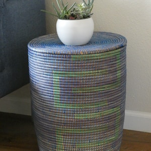 Side table, Exclusive Basket,End Table, Hamper,Laundry, Home and Decor, Indigo Blue and Jade Green,Nightstand