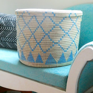 Powder Blue and Ivory Flat Lid Basket, Kid's room decor, Baby Blue, Modern Basket, Retro Colours image 1