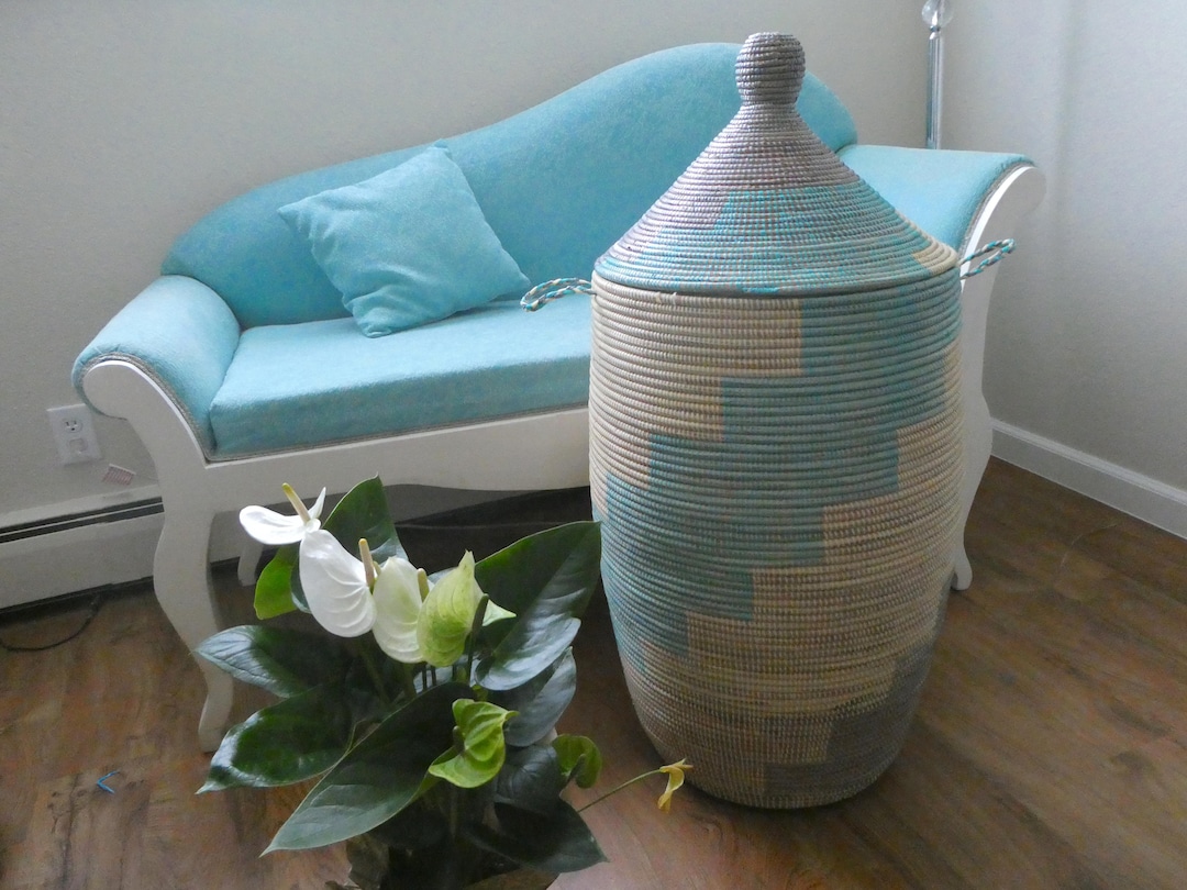 Extra Large Laundry Basket,almost 1 Meter Tall, Aqua and White or Ivory
