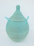 Aqua, Turquoise, Very African Basket, Wide with Church Roof Lid, Medium size Hamper, Home Decor made to order product logo