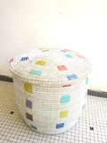 Laundry Basket, Side Table, Rainbow, Flat top Basket with Squares, Made to Order product logo