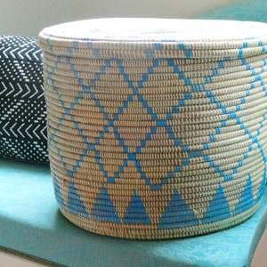 Powder Blue and Ivory Flat Lid Basket, Kid's room decor, Baby Blue, Modern Basket, Retro Colours image 2